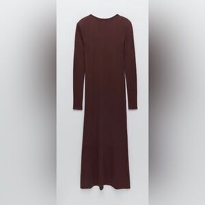 Zara Deep cranberry Long Sleeve Ribbed Dress w/ Crew Neck